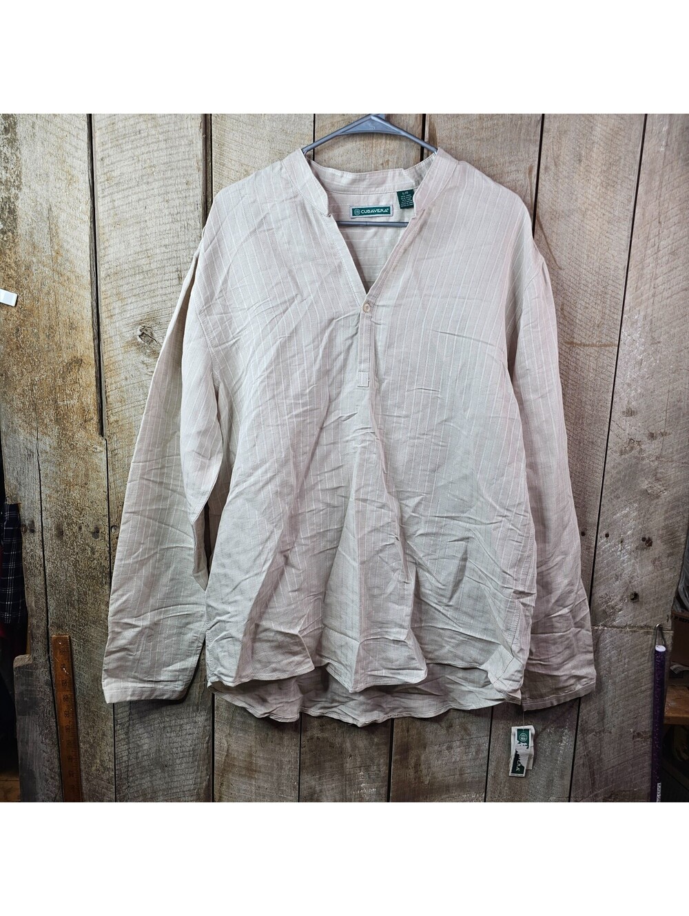 NWT Cubavera Linen Rayon Long Sleeve Henley Shirt Natural Beige Men's Large